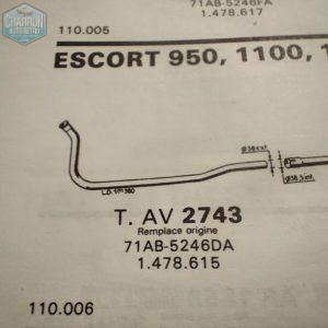 tube avant escort 9/70-08/80 0.9 , 1.1 et 1.3 ( sauf GT) ø extérieur de sortie 38mm-ref : RO2743