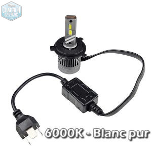 Ampoule H4 LED -- Couleur Blanc pur - 6000K - 20500 lumens - La Paire